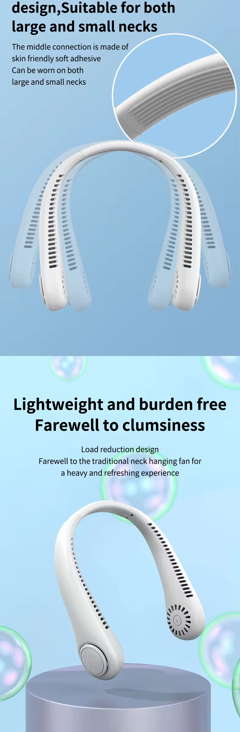 Mini Bladeless Neck Fan – USB Rechargeable 3-Speed Cooling