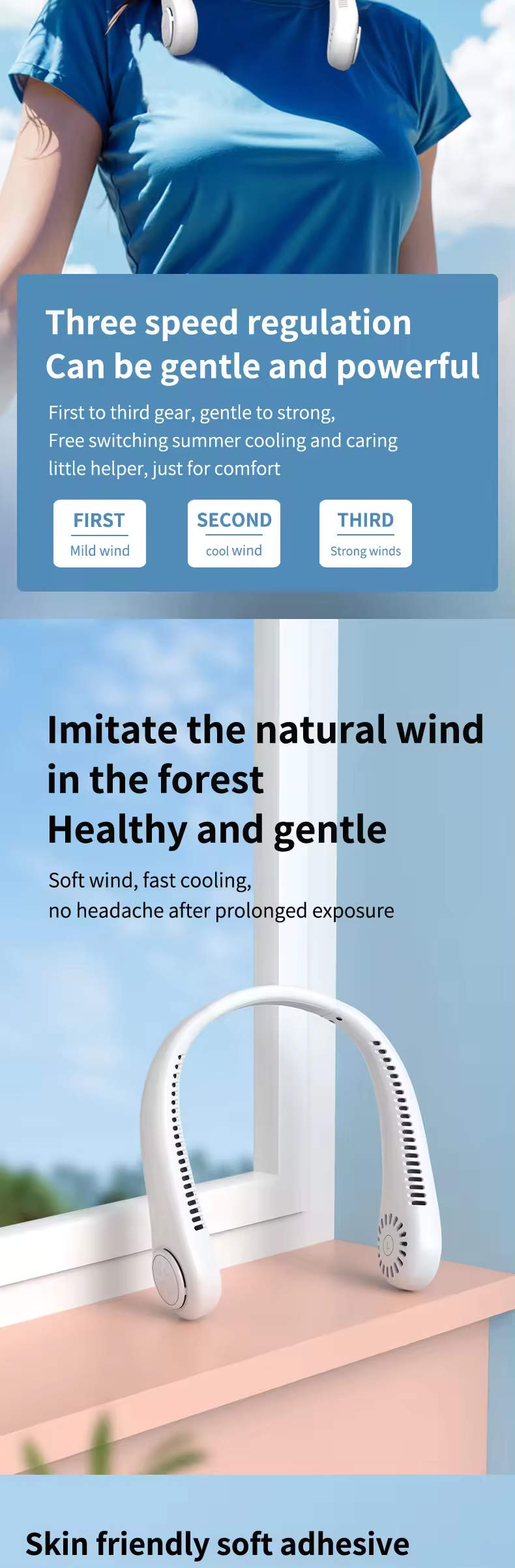 Mini Bladeless Neck Fan – USB Rechargeable 3-Speed Cooling